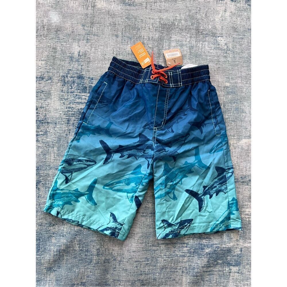NWT! Crazy 8 Ombre Blue Shark Swim Trunks Boys Large (10 - 12)